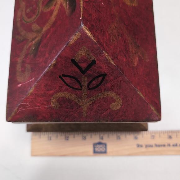 Pier 1 Imports Decorative Wooden Box w/ Lid Red Gold Hand-Painted Mantel Dresser - Picture 16 of 16